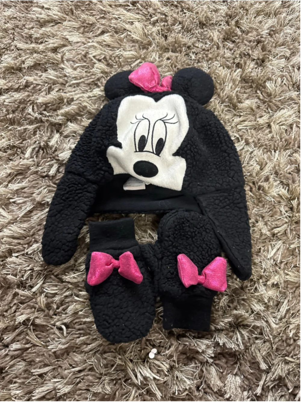 Baby Gap Disney Minnie Mouse Hat and Mittens Set Black Pink One Size